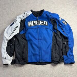 Speed and Strength Top Dead Center Motorcycle Jacket Blue Black White Size L